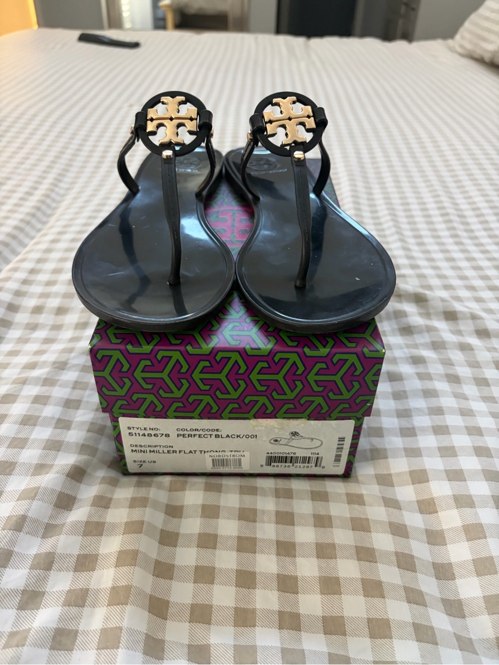 Tory Burch Black Jelly Mini Miller Sandals with Gold Logo